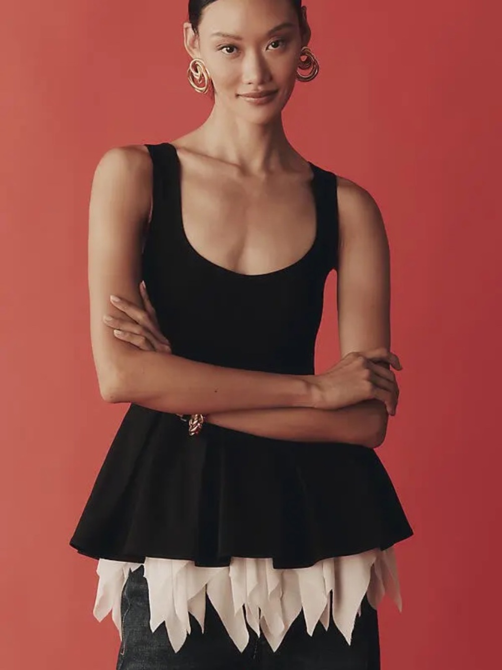 Anthropologie Mare Mare Sleeveless Peplum Fringe Top in Black